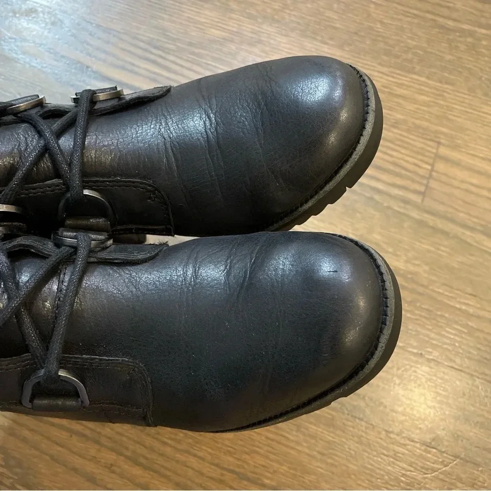 SOREL Women's Cate Lace Bootie Rain Boot Size 7.5 Black Waterproof Leather